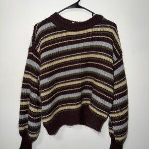 Melrose and Market Striped Sweater - Brown, Gray, Cream